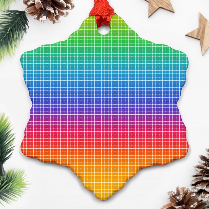 Plaid Rainbow Retina Green Purple Red Yellow Snowflake Ornament (Two Sides)