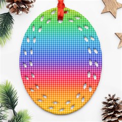 Plaid Rainbow Retina Green Purple Red Yellow Ornament (oval Filigree) by Mariart