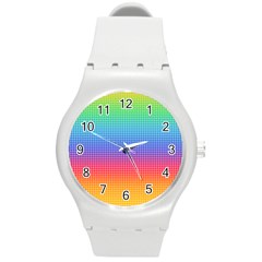 Plaid Rainbow Retina Green Purple Red Yellow Round Plastic Sport Watch (m)