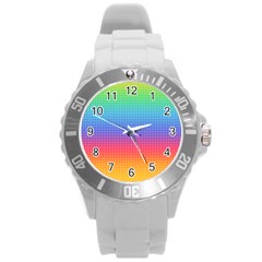 Plaid Rainbow Retina Green Purple Red Yellow Round Plastic Sport Watch (l) by Mariart