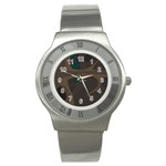 Tree Jungle Brown Green Stainless Steel Watch Front