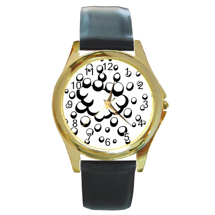 Splash Bubble Black White Polka Circle Round Gold Metal Watch