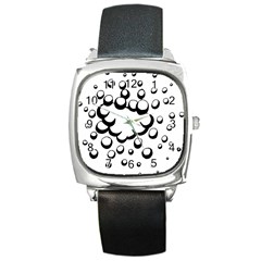 Splash Bubble Black White Polka Circle Square Metal Watch by Mariart