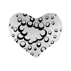 Splash Bubble Black White Polka Circle Standard 16  Premium Flano Heart Shape Cushions by Mariart