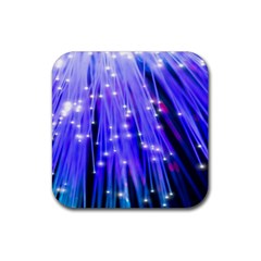 Neon Light Line Vertical Blue Rubber Coaster (square)  by Mariart