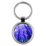 Neon Light Line Vertical Blue Key Chains (Round)  Front