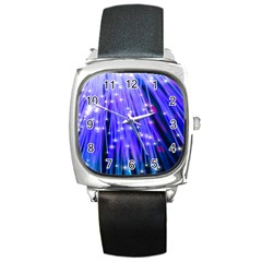 Neon Light Line Vertical Blue Square Metal Watch by Mariart