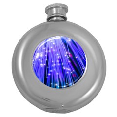 Neon Light Line Vertical Blue Round Hip Flask (5 Oz) by Mariart