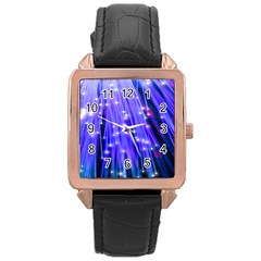 Neon Light Line Vertical Blue Rose Gold Leather Watch  by Mariart