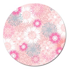 Scrapbook Paper Iridoby Flower Floral Sunflower Rose Magnet 5  (round) by Mariart