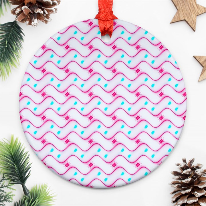 Squiggle Red Blue Milk Glass Waves Chevron Wave Pink Ornament (Round)