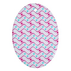 Squiggle Red Blue Milk Glass Waves Chevron Wave Pink Ornament (oval) by Mariart