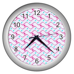 Squiggle Red Blue Milk Glass Waves Chevron Wave Pink Wall Clocks (silver)  by Mariart