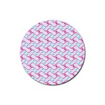 Squiggle Red Blue Milk Glass Waves Chevron Wave Pink Rubber Coaster (Round)  Front