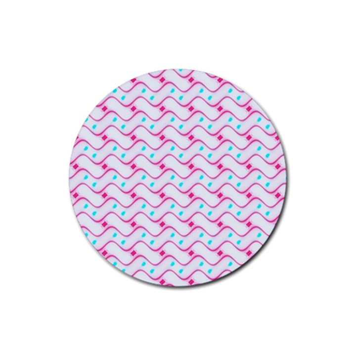 Squiggle Red Blue Milk Glass Waves Chevron Wave Pink Rubber Coaster (Round) 