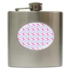 Squiggle Red Blue Milk Glass Waves Chevron Wave Pink Hip Flask (6 Oz) by Mariart