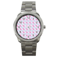 Squiggle Red Blue Milk Glass Waves Chevron Wave Pink Sport Metal Watch by Mariart