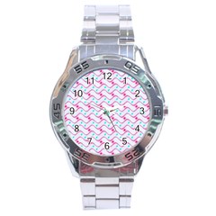 Squiggle Red Blue Milk Glass Waves Chevron Wave Pink Stainless Steel Analogue Watch