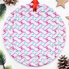 Squiggle Red Blue Milk Glass Waves Chevron Wave Pink Round Filigree Ornament (two Sides) by Mariart