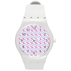 Squiggle Red Blue Milk Glass Waves Chevron Wave Pink Round Plastic Sport Watch (m) by Mariart