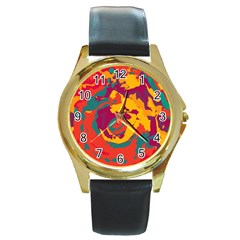 Abstract Art Round Gold Metal Watch by ValentinaDesign