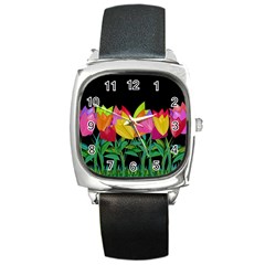 Tulips Square Metal Watch by ValentinaDesign