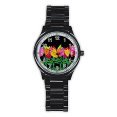 Tulips Stainless Steel Round Watch by ValentinaDesign