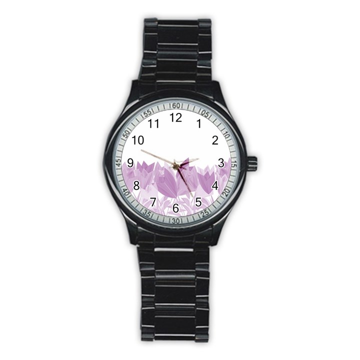 Tulips Stainless Steel Round Watch