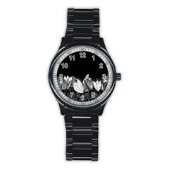 Tulips Stainless Steel Round Watch by ValentinaDesign