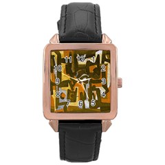 Abstract Art Rose Gold Leather Watch  by ValentinaDesign