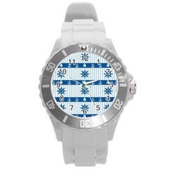 Sea Pattern Round Plastic Sport Watch (l) by Valentinaart