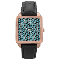 Roses pattern Rose Gold Leather Watch 