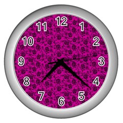 Roses Pattern Wall Clocks (silver)  by Valentinaart