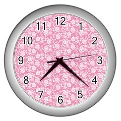 Roses Pattern Wall Clocks (silver)  by Valentinaart