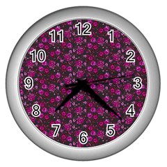 Roses Pattern Wall Clocks (silver)  by Valentinaart