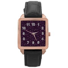 Roses pattern Rose Gold Leather Watch 