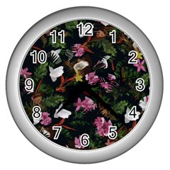 Tropical Pattern Wall Clocks (silver)  by Valentinaart