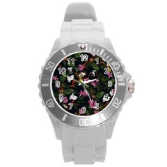 Tropical Pattern Round Plastic Sport Watch (l) by Valentinaart