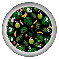 Tropical Pattern Wall Clocks (silver)  by Valentinaart