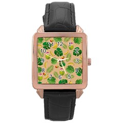 Tropical Pattern Rose Gold Leather Watch  by Valentinaart