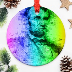 Abraham Lincoln Portrait Rainbow Colors Typography Ornament (round) by yoursparklingshop