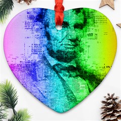 Abraham Lincoln Portrait Rainbow Colors Typography Ornament (heart) by yoursparklingshop