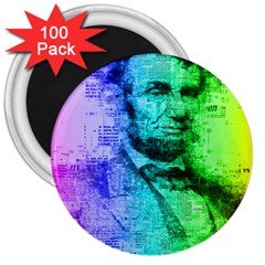 Abraham Lincoln Portrait Rainbow Colors Typography 3  Magnets (100 Pack) by yoursparklingshop