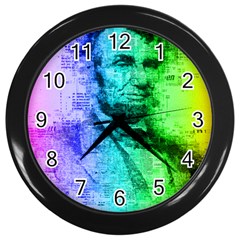 Abraham Lincoln Portrait Rainbow Colors Typography Wall Clocks (black) by yoursparklingshop