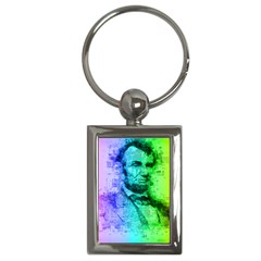 Abraham Lincoln Portrait Rainbow Colors Typography Key Chains (rectangle)  by yoursparklingshop