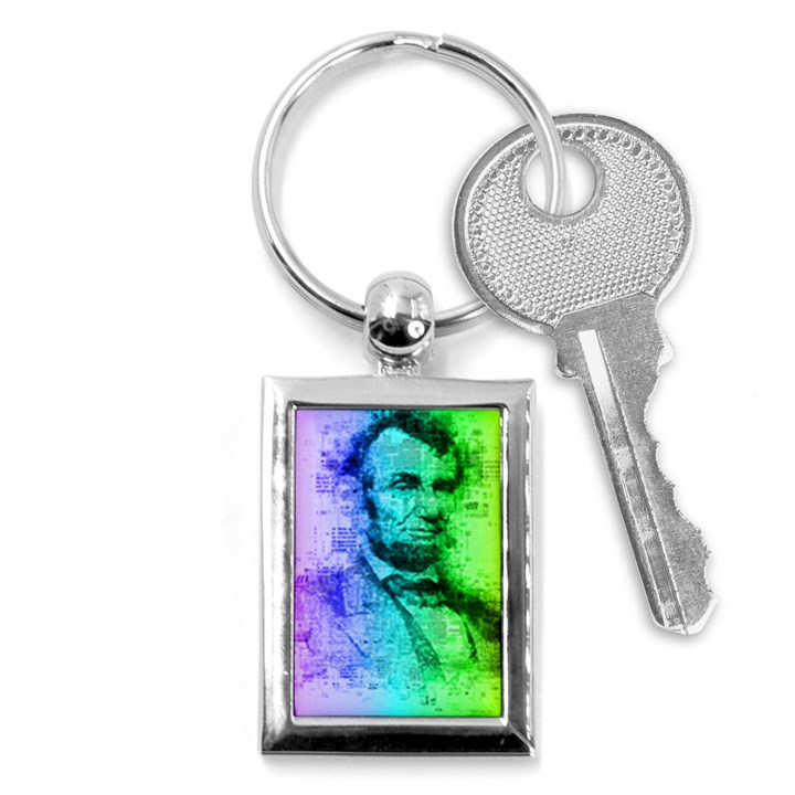 Abraham Lincoln Portrait Rainbow Colors Typography Key Chains (Rectangle) 