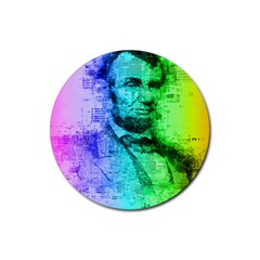 Abraham Lincoln Portrait Rainbow Colors Typography Rubber Coaster (round)  by yoursparklingshop