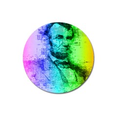 Abraham Lincoln Portrait Rainbow Colors Typography Magnet 3  (round) by yoursparklingshop