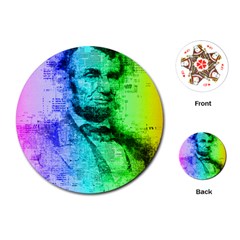 Abraham Lincoln Portrait Rainbow Colors Typography Playing Cards (round)  by yoursparklingshop