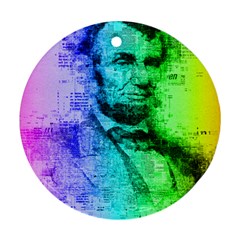 Abraham Lincoln Portrait Rainbow Colors Typography Round Ornament (two Sides) by yoursparklingshop